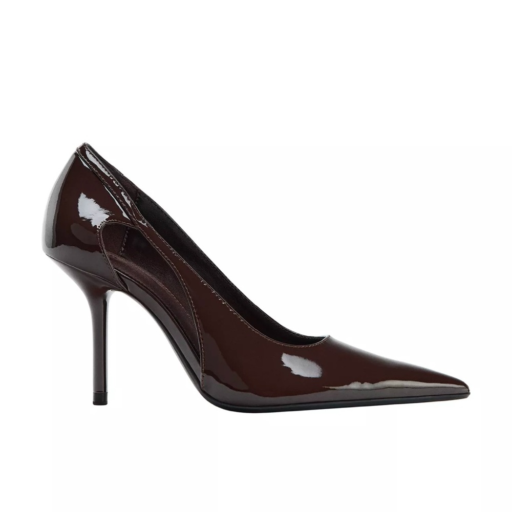 Zara Dark Brown Patent Heels with Side Opening
